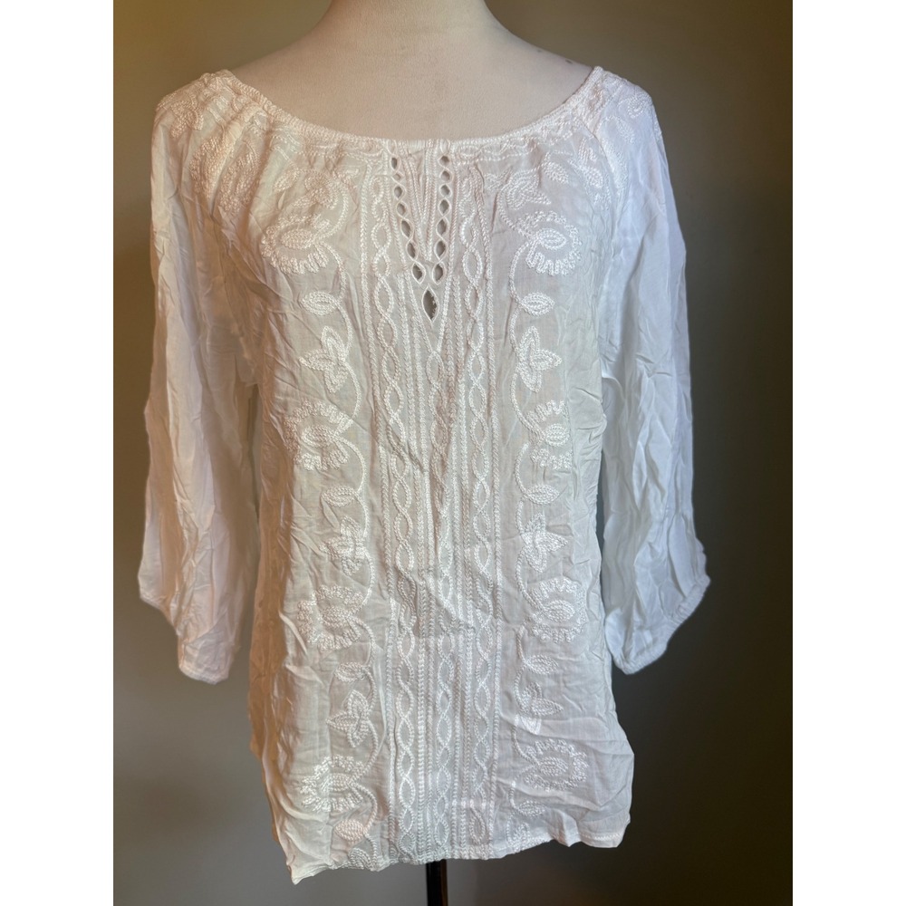 Nostalgia White Embroidered boho Blouse Boho Top M dainty‎ fairy romantic flowy